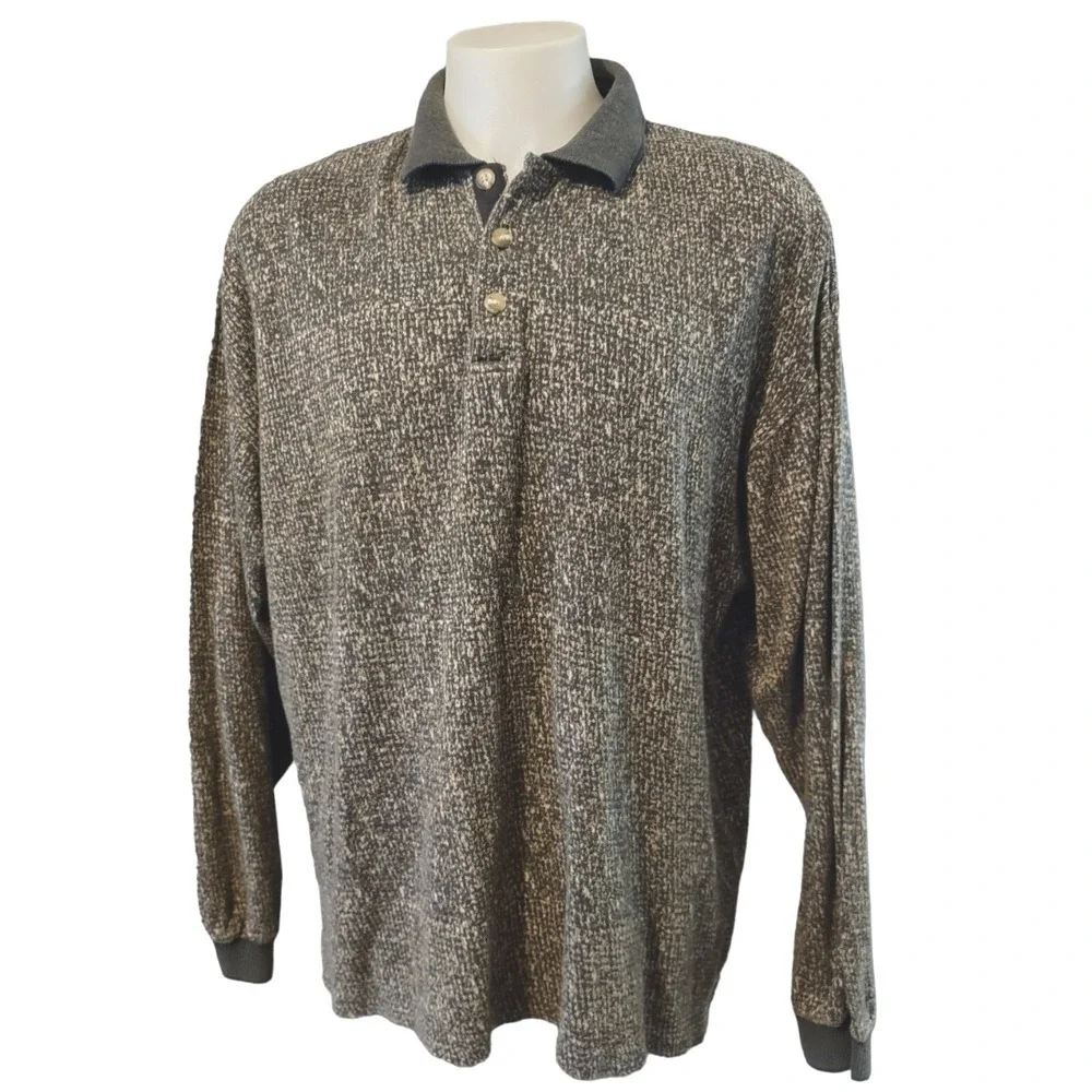 Bachrach Polo Shirt XL Vintage Retro Norm Grandpa Core Grey Long Sleeve Knit Men